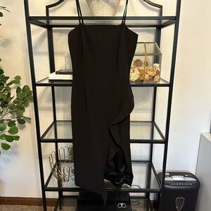 Black Bardot Spaghetti Strap Cocktail Dress with High Slit Size Small
